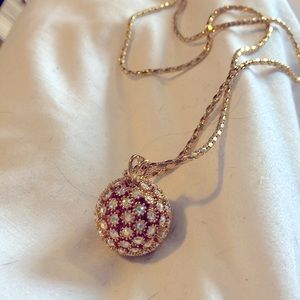 32 inch gold necklace with Swarovski Aurora borealis crystals set in a ball